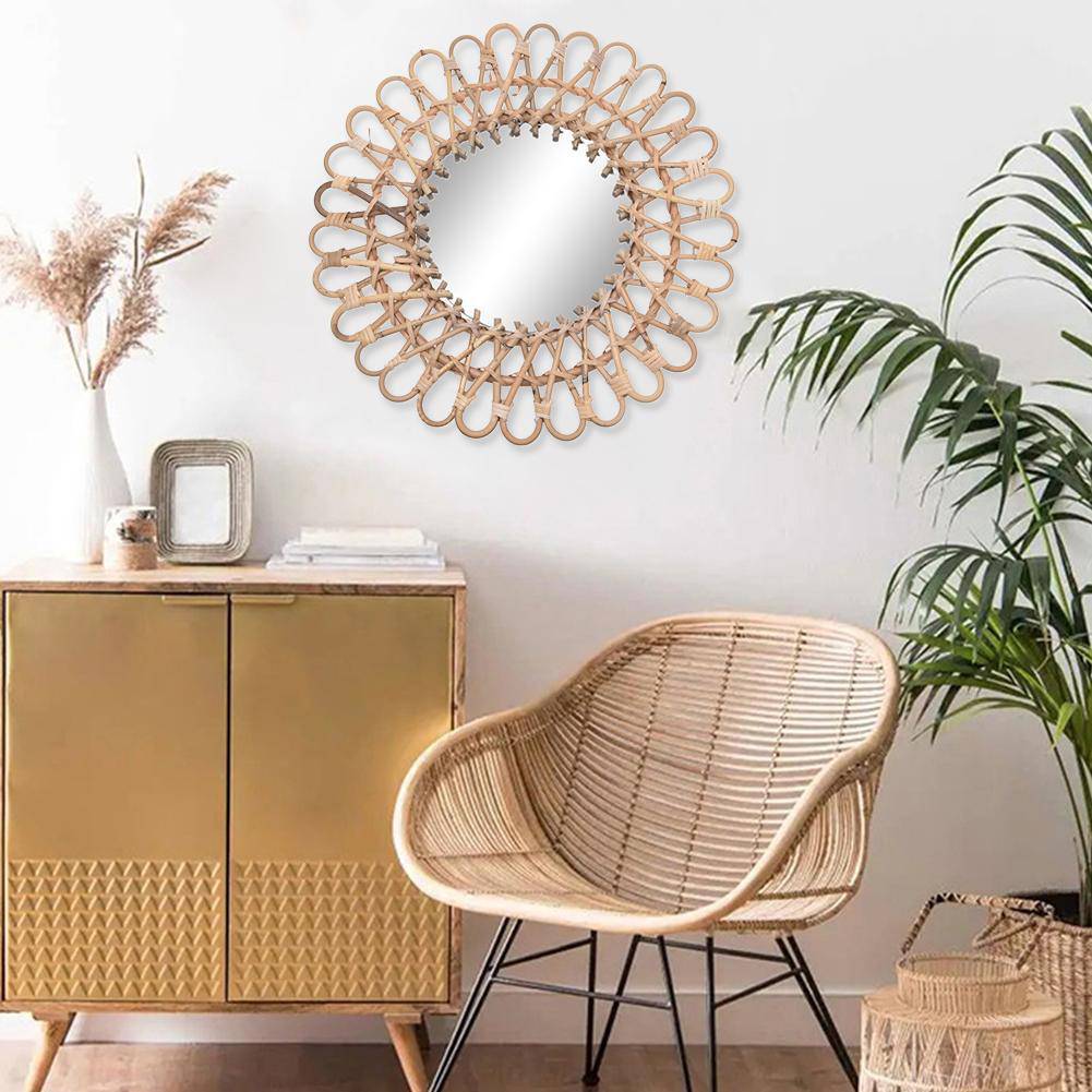 Miroir mural rond décoratif en rotin 40cm