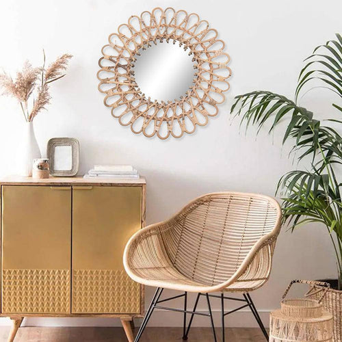 Miroir mural rond décoratif en rotin 40cm
