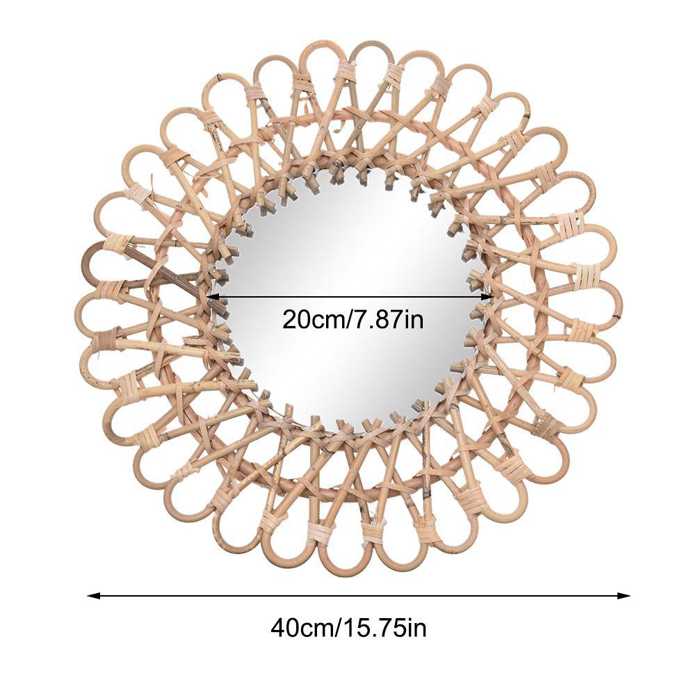 Miroir mural rond décoratif en rotin 40cm - vue 4 sur 4