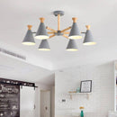 Lustre moderne à LED en bois avec abat-jour métal coloré