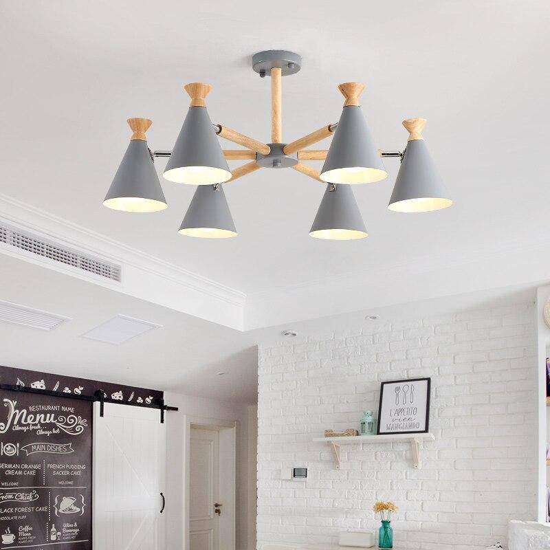 Lustre moderne à LED en bois avec abat-jour métal coloré - vue 2 sur 19