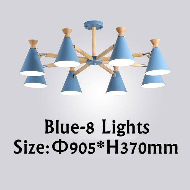 Lustre moderne à LED en bois avec abat-jour métal coloré - vue 11 sur 19