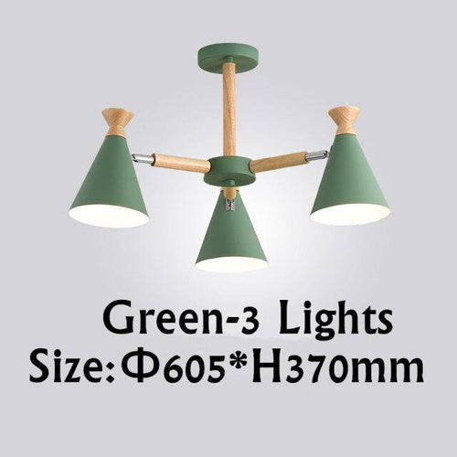 Lustre moderne à LED en bois avec abat-jour métal coloré