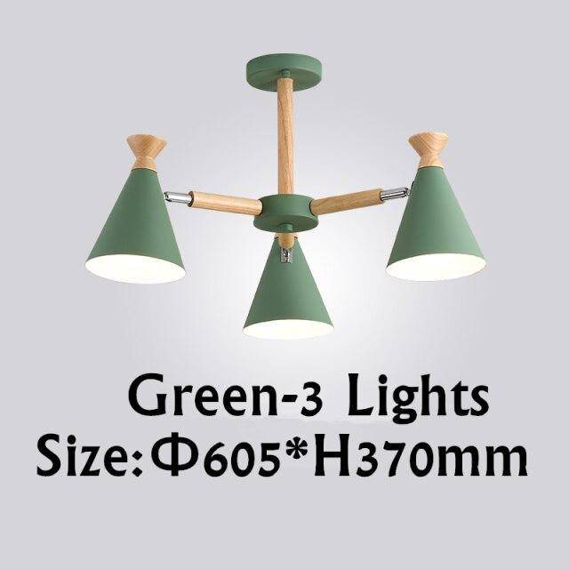 Lustre moderne à LED en bois avec abat-jour métal coloré - vue 15 sur 19