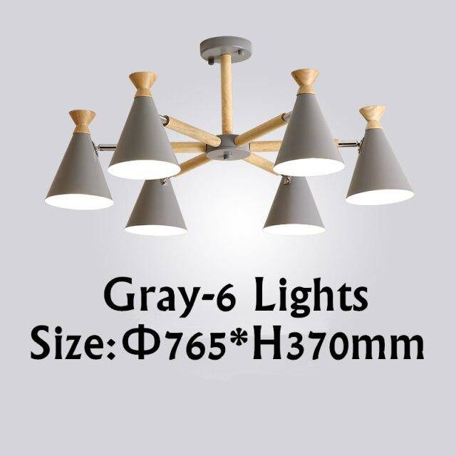 Lustre moderne à LED en bois avec abat-jour métal coloré - vue 5 sur 19