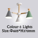 Lustre moderne à LED en bois avec abat-jour métal coloré