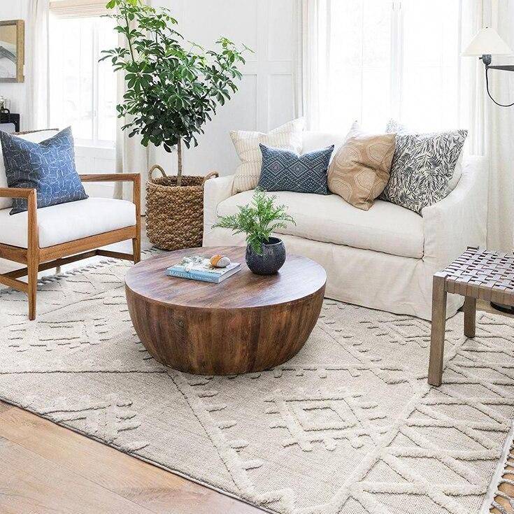 Tapis rectangle berbère blanc à motifs carreaux en relief et franges - vue 3 sur 6