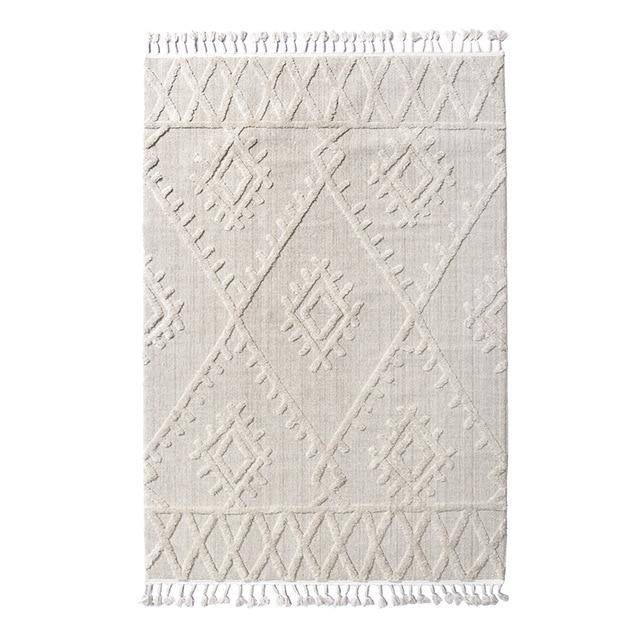 Tapis rectangle berbère blanc à motifs en relief et franges - vue 5 sur 5