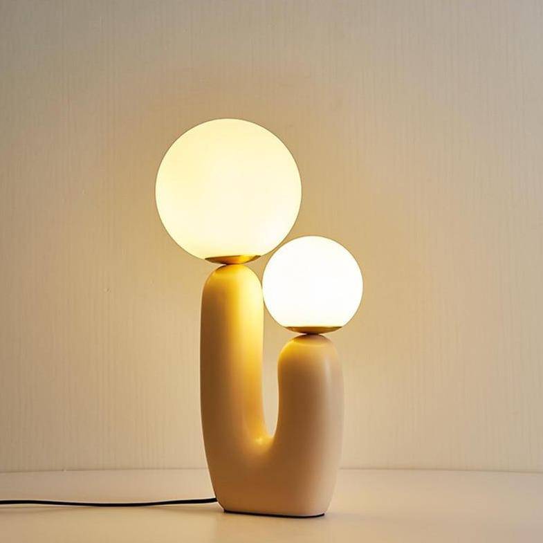 Lampe de chevet design LED en résine rose et double boule en verre - vue 4 sur 8