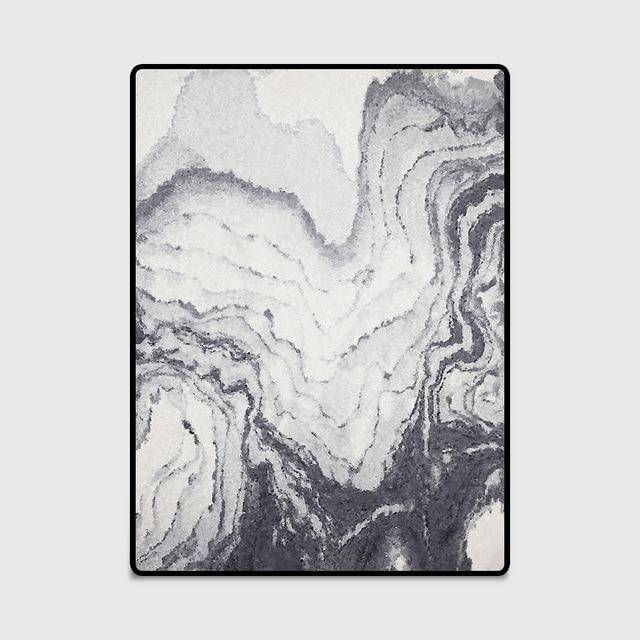Tapis rectangle moderne noir et blanc style abstrait Rug