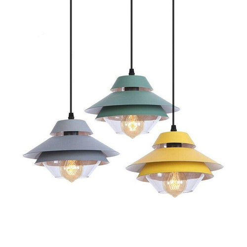 Suspension rétro à LED avec abat-jour en métal coloré et verre - vue 4 sur 8