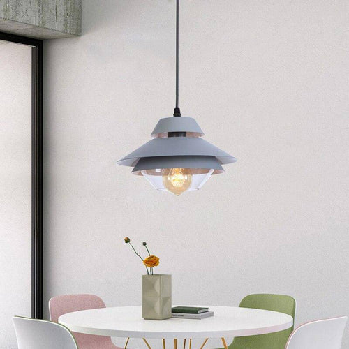 Suspension rétro à LED avec abat-jour en métal coloré et verre - vue 3 sur 8