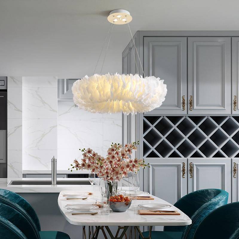 Lustre rond design LED en plumes colorées - vue 5 sur 25
