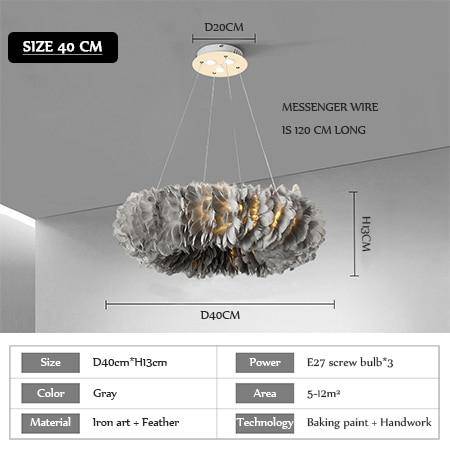 Lustre rond design LED en plumes colorées - vue 17 sur 25