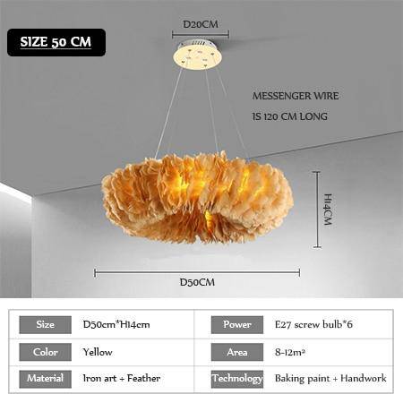 Lustre rond design LED en plumes colorées - vue 11 sur 25