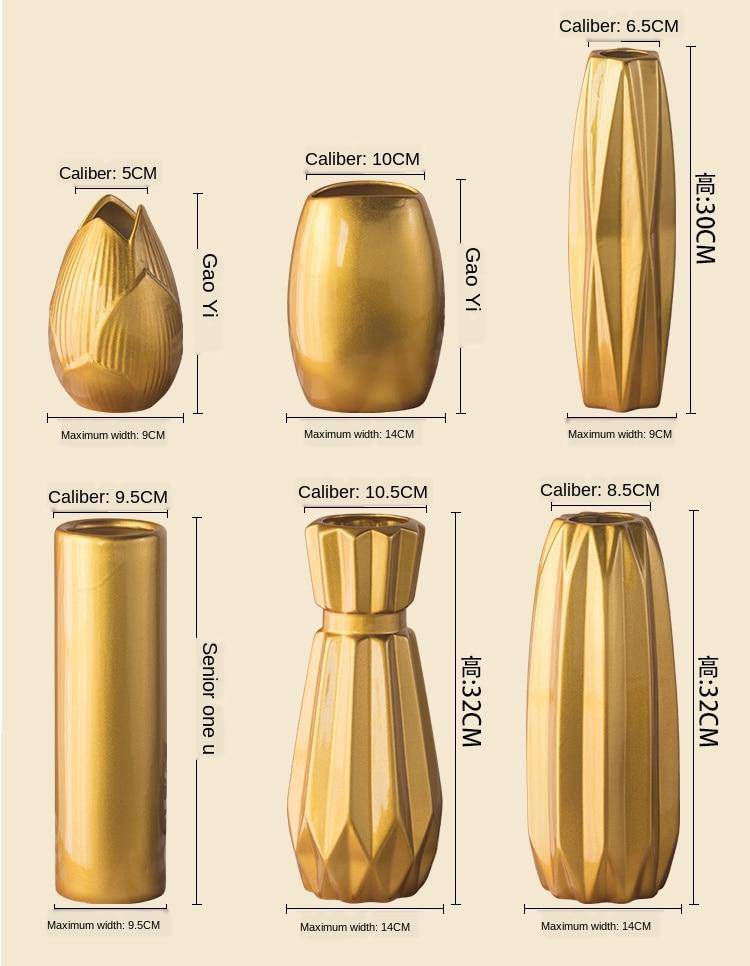 Vase design en céramique dorée au style géométrique - vue 5 sur 11