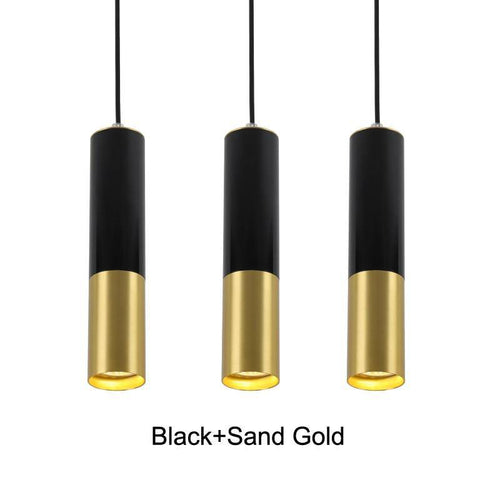 Suspension design LED en tube cylindrique métal noir et doré Faryto