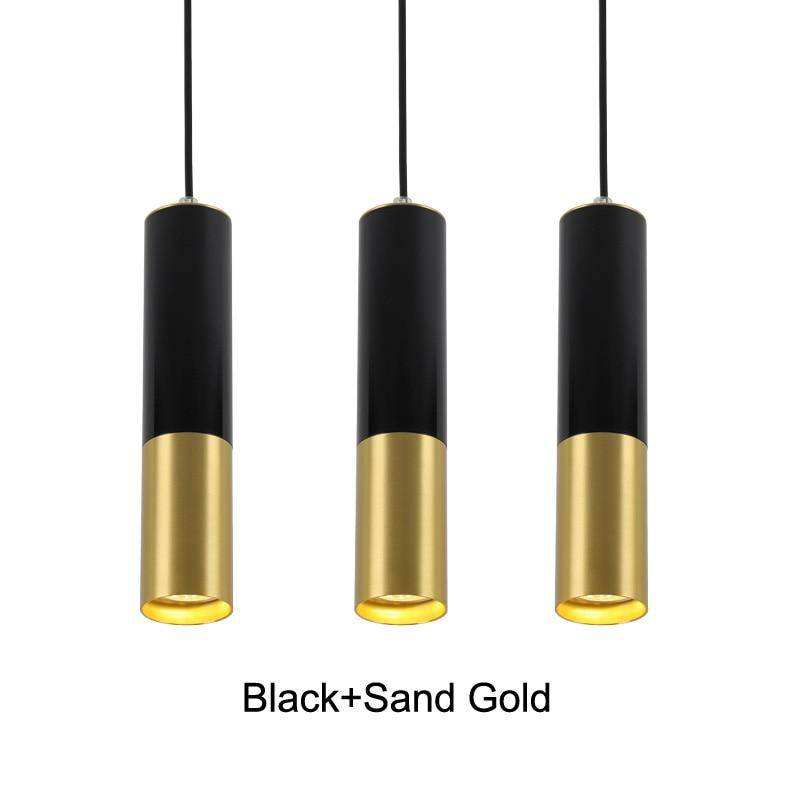 Suspension design LED en tube cylindrique métal noir et doré Faryto