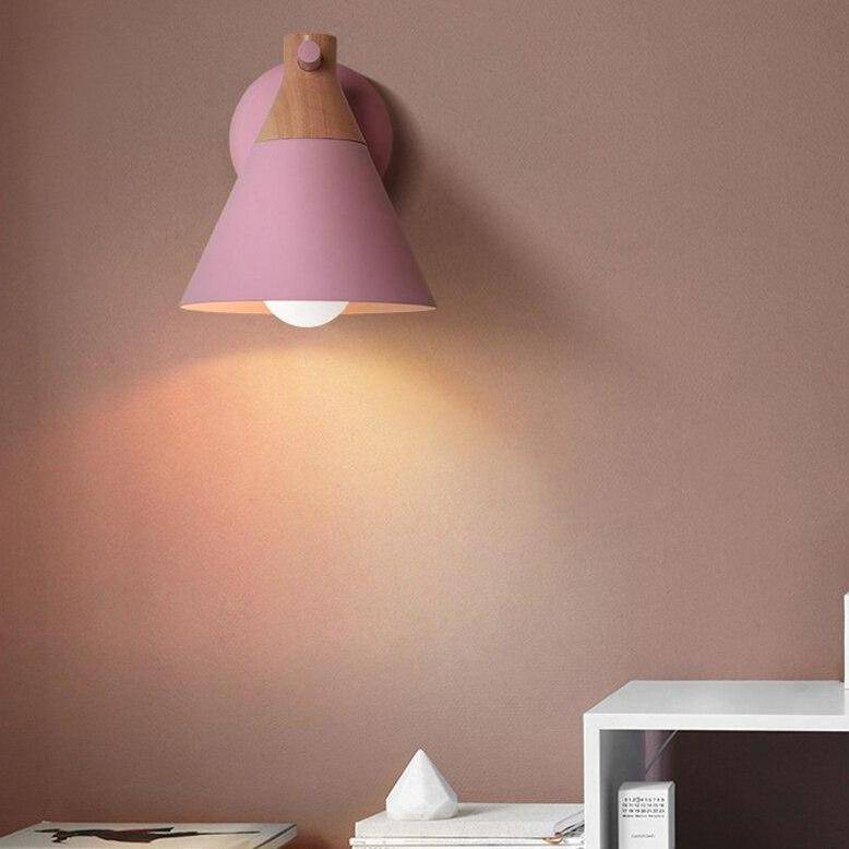 Applique murale moderne à LED en bois avec abat-jour coloré Macaron