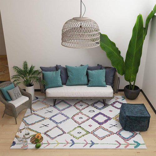 Tapis rectangle berbères blanc à motifs multicolores Sala A - vue 2 sur 2