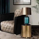 Lampe à poser design LED en verre à motifs avec abat-jour métal