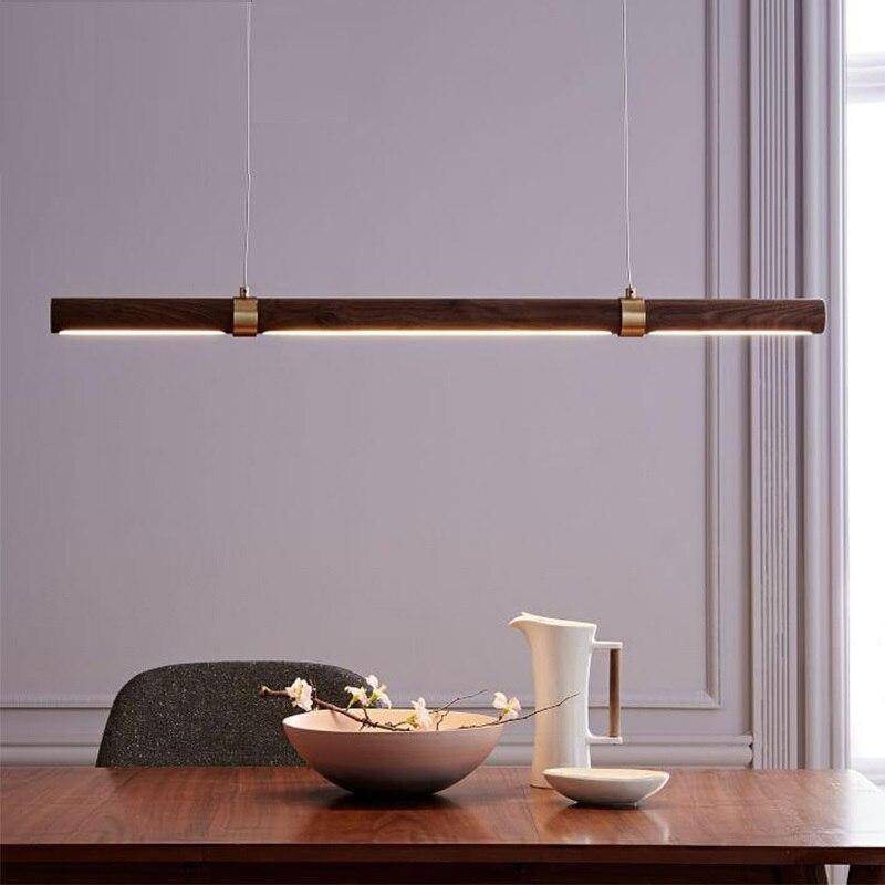 Suspension design LED avec tube allongé en bois style Creative