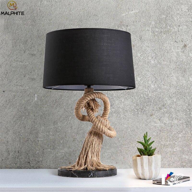 Lampe à poser retro LED avec abat-jour tissu et cordage - vue 4 sur 4