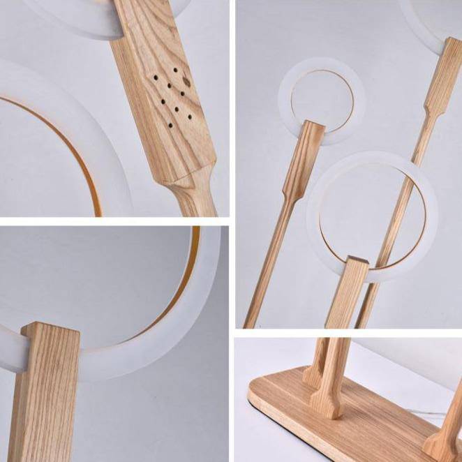 Lampadaire LED design en bois avec anneau