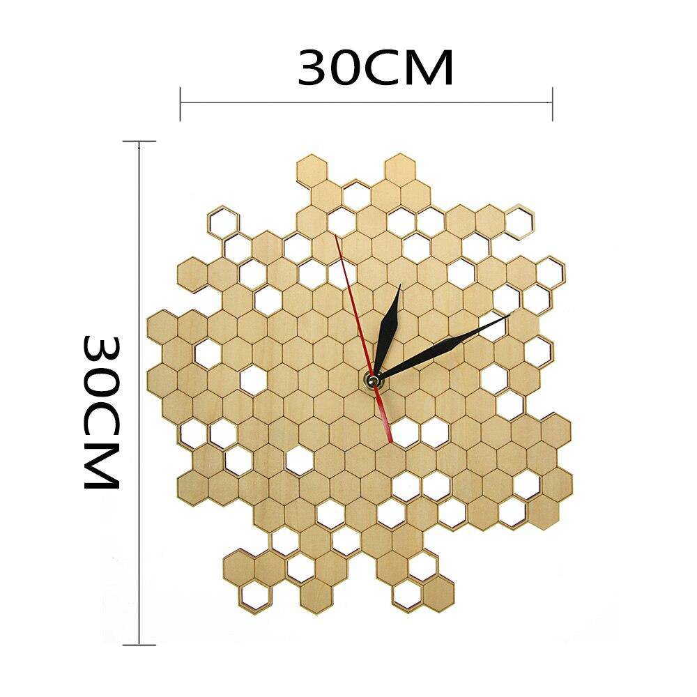 Horloge murale en bois avec alvéoles hexagonales 30cm Nature - vue 6 sur 6