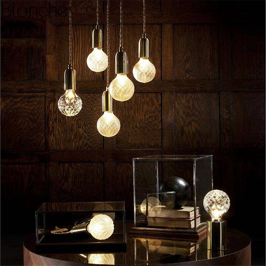 Lustre design doré LED en métal et verre cristal Loft - vue 5 sur 6