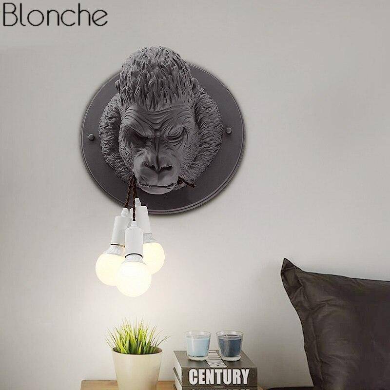 Applique murale design LED avec tête de gorille en résine Light