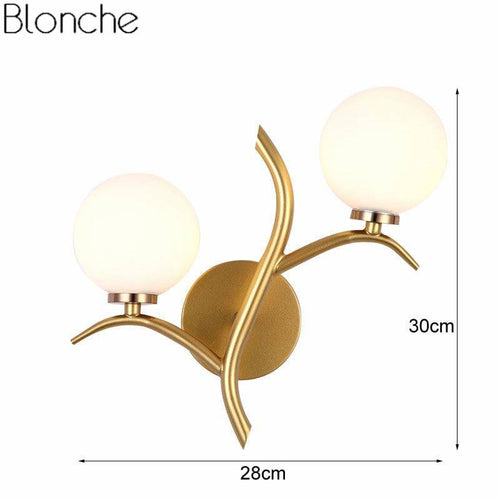 Applique murale design LED dorée avec double boules en verre Luxury