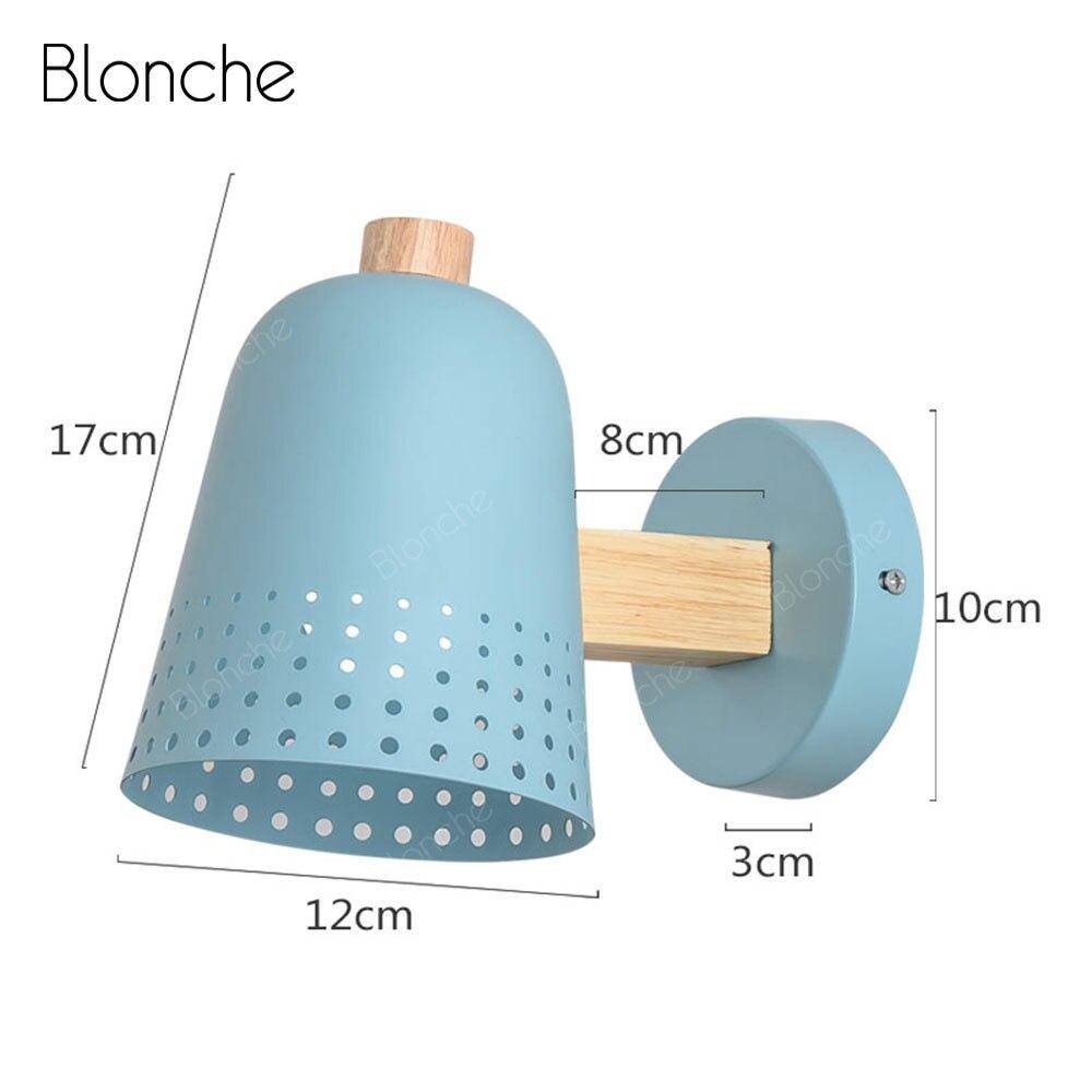 Applique murale moderne LED en bois avec abat-jour bleu Nordic - vue 4 sur 3