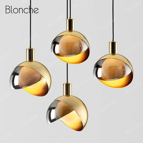 Suspension design LED avec abat-jour arrondi doré Loft