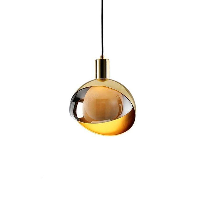 Suspension design LED avec abat-jour arrondi doré Loft - vue 5 sur 7