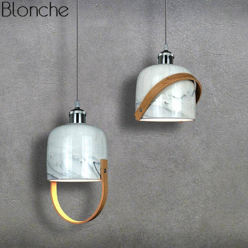 Suspension design LED avec abat-jour en marbre blanc Loft - vue 5 sur 8