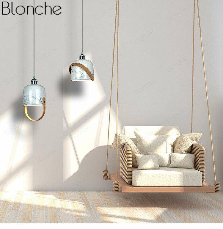 Suspension design LED avec abat-jour en marbre blanc Loft - vue 5 sur 8