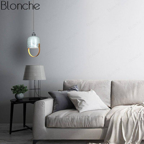 Suspension design LED avec abat-jour en marbre blanc Loft - vue 3 sur 8