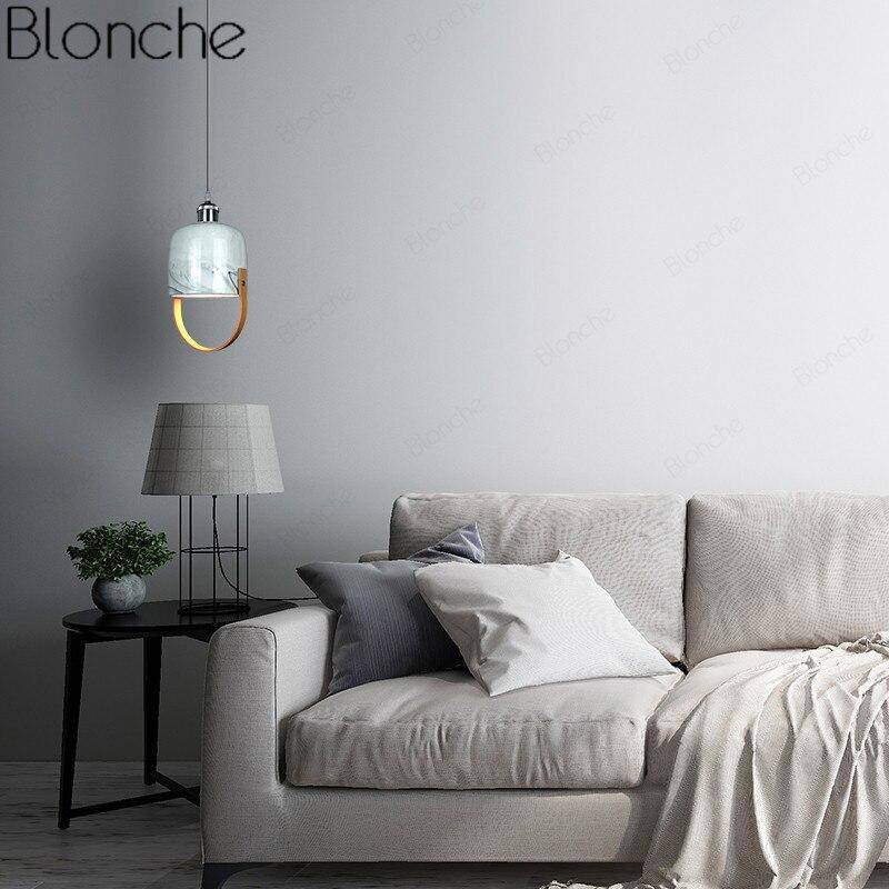 Suspension design LED avec abat-jour en marbre blanc Loft - vue 2 sur 8