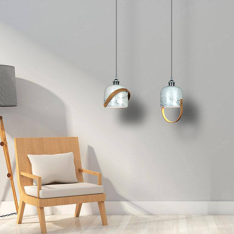 Suspension design LED avec abat-jour en marbre blanc Loft - vue 6 sur 8
