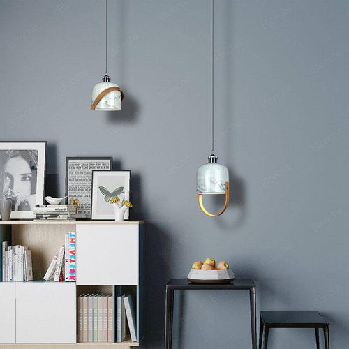 Suspension design LED avec abat-jour en marbre blanc Loft - vue 4 sur 8