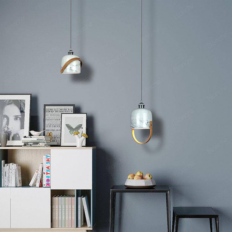 Suspension design LED avec abat-jour en marbre blanc Loft - vue 3 sur 8