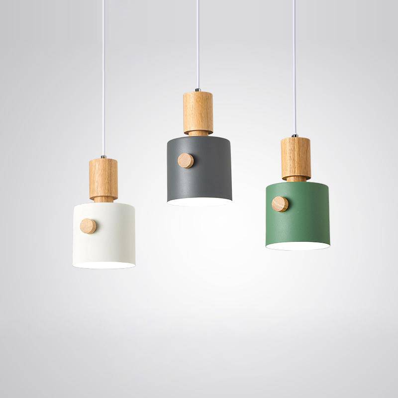 Suspension moderne LED avec abat-jour coloré en bois Nordic - vue 5 sur 7