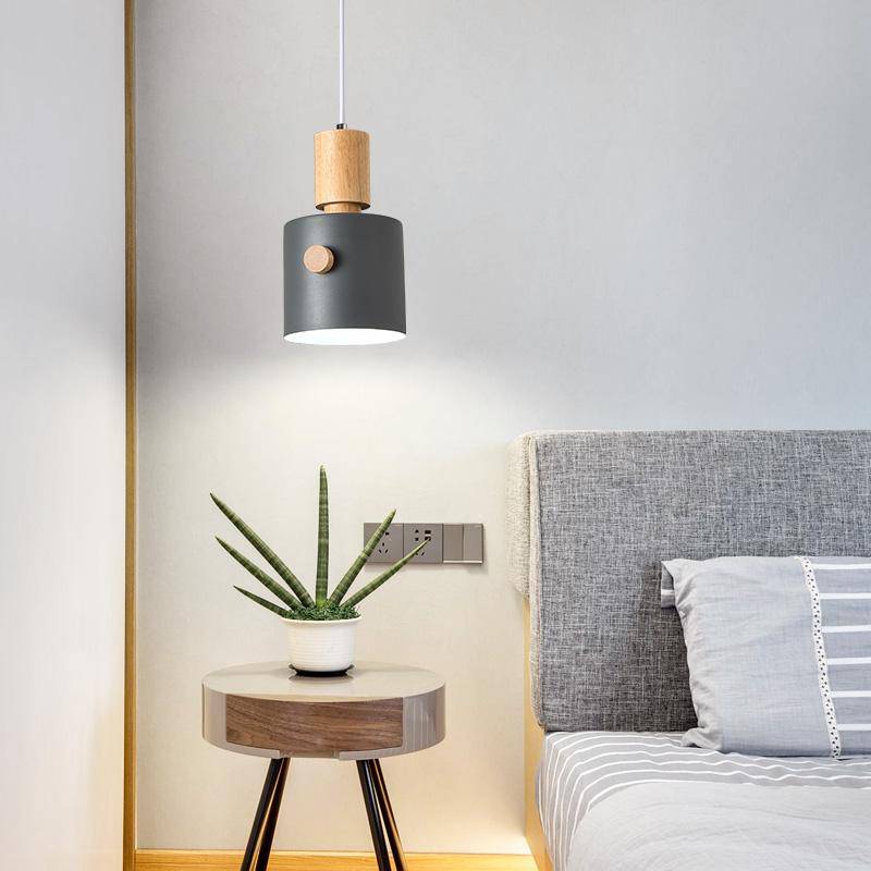 Suspension moderne LED avec abat-jour coloré en bois Nordic - vue 4 sur 7