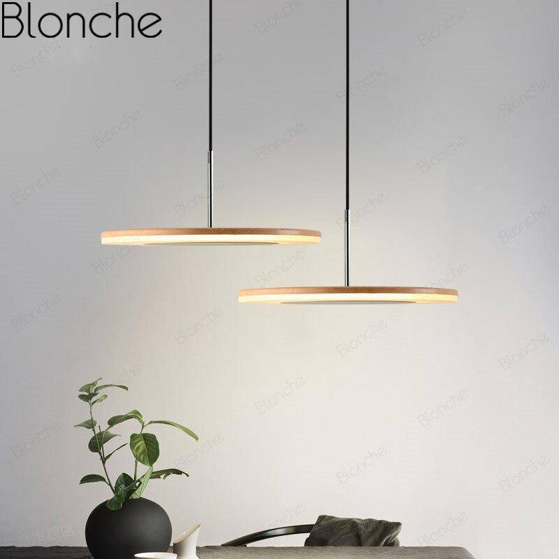 Suspension moderne LED avec disque en bois style Hang - vue 3 sur 7
