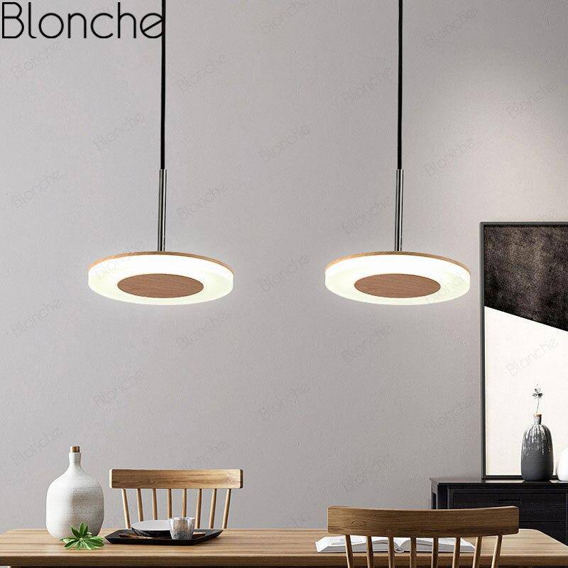 Suspension moderne LED avec disque en bois style Hang - vue 5 sur 7