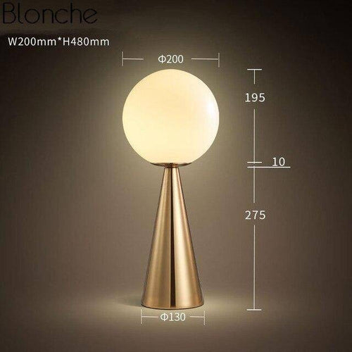 Lampe à poser design LED conique avec boule en verre