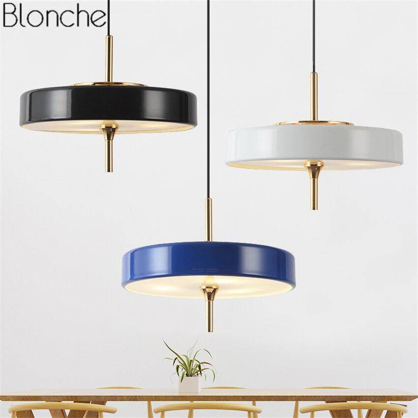 Suspension design LED arrondie en métal coloré style industriel - vue 5 sur 7