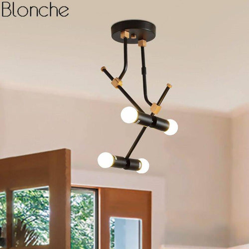 Suspension moderne à LED en métal noir et branches rétro