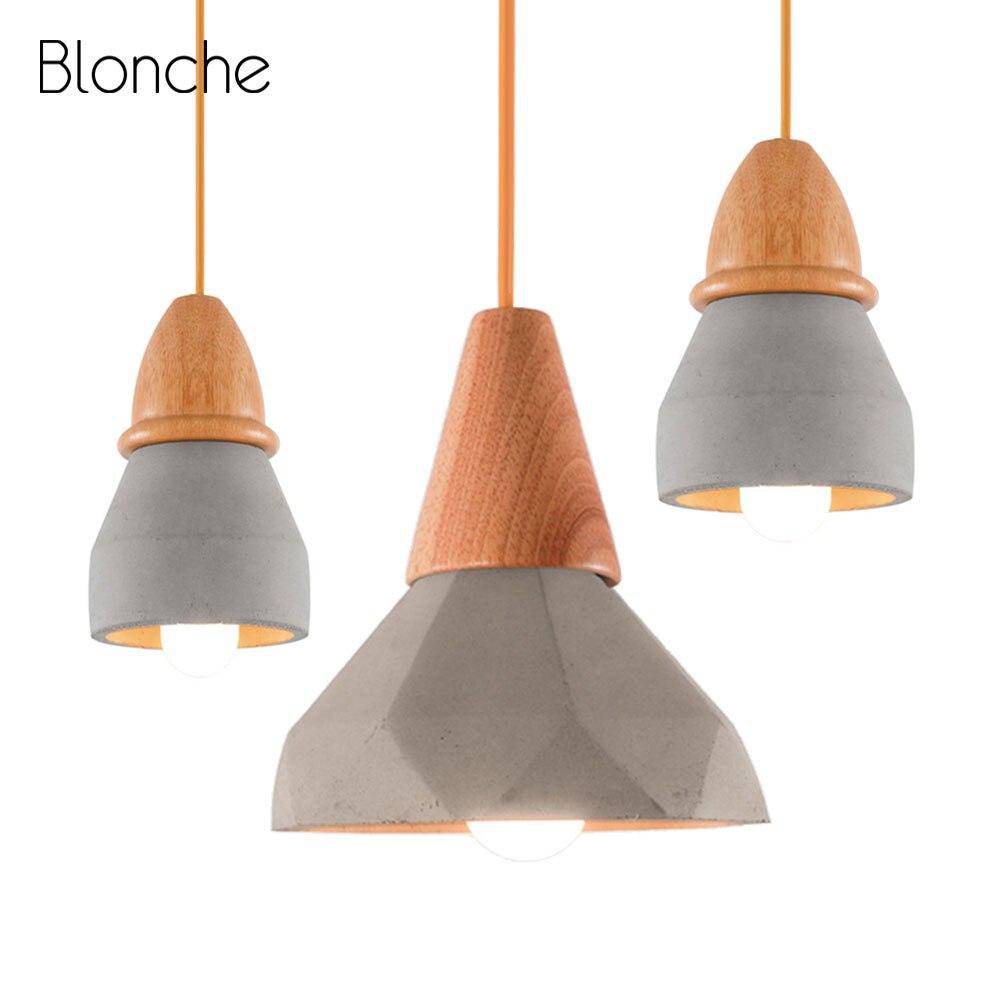 Suspension design LED en ciment et bois style Loft Decor - vue 6 sur 10